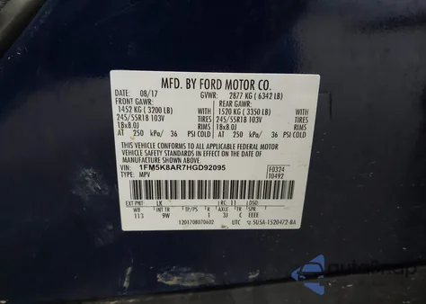 2017 Ford Police Interceptor from USA, damaged, VIN 1FM5K8AR7HGD92095